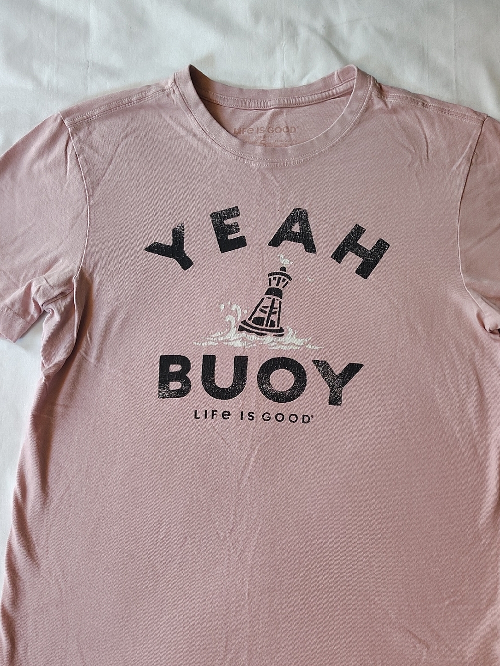 Life Is Good Pink 'Yeah Buoy' Graphic Tee with Lighthouse Small EUC